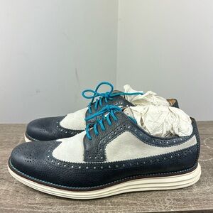 Cole Haan lunargrand wingtip navy blue size 10.5 dress work casual leather shoe
